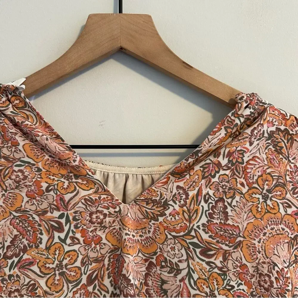 EVEREVE Pink Floral Printed Long Sleeve Blouse Top Small